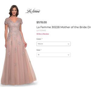 La Femme A-Line with Tulle and Lace Applique - Mauve - Size 16